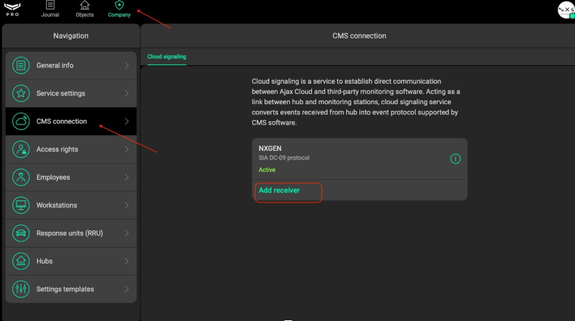 Ajax Receiver Configuration